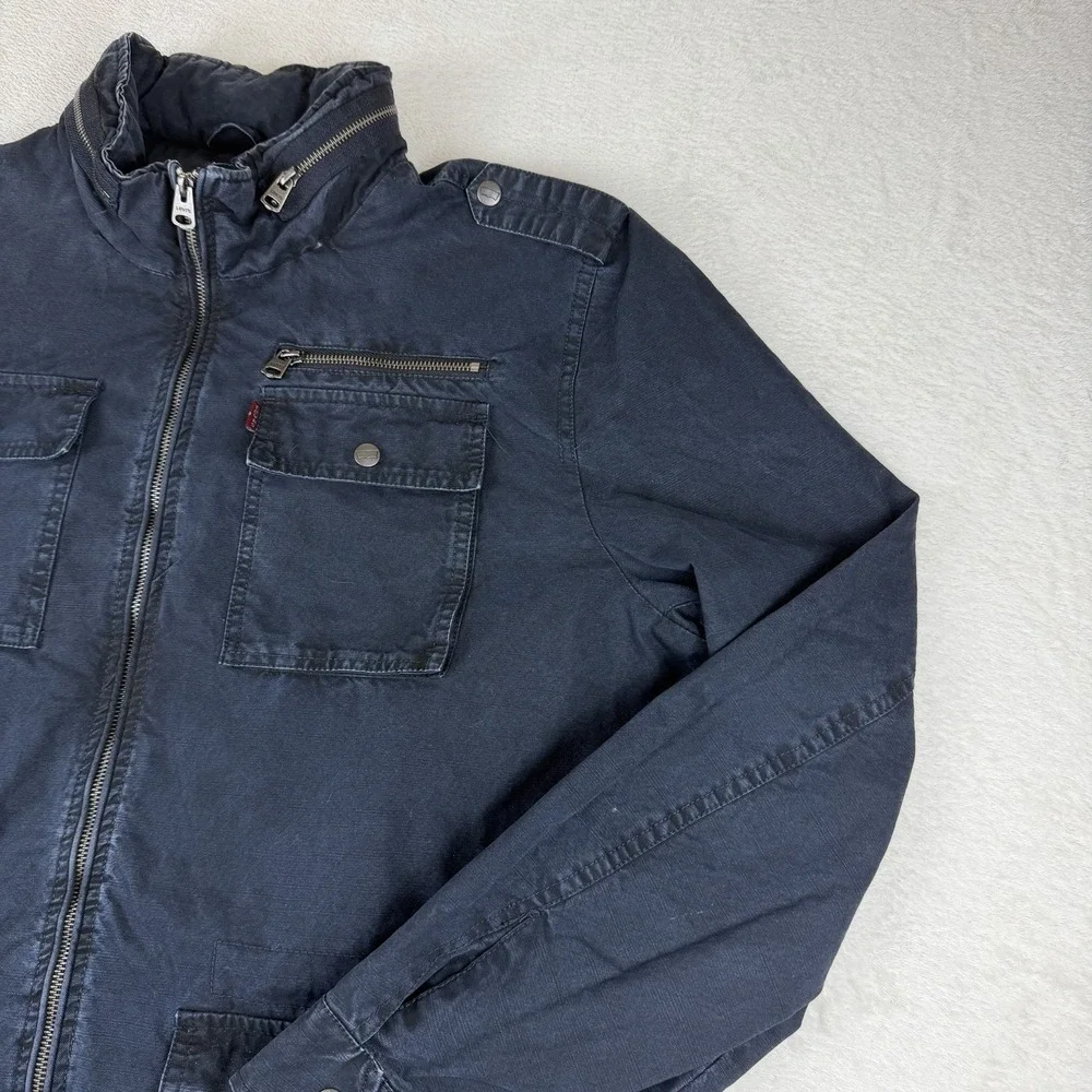 Levi's Utility Field Jacket Mens XL Navy Blue Quilted Coat Military Canvas Chore
